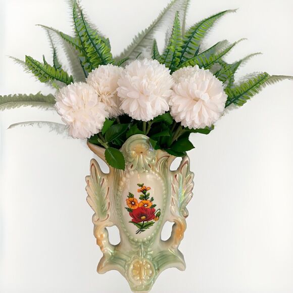 Lusterware Footed Vase 1749 Pearlescent Made in Brazil 8” Tall Vintage Flowers - Picture 2 of 10